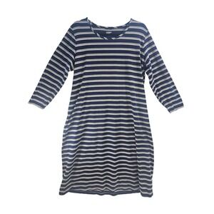 Lands End Striped Long Sleeve Knee Length Casual‎ Dress Women's 1X Navy White